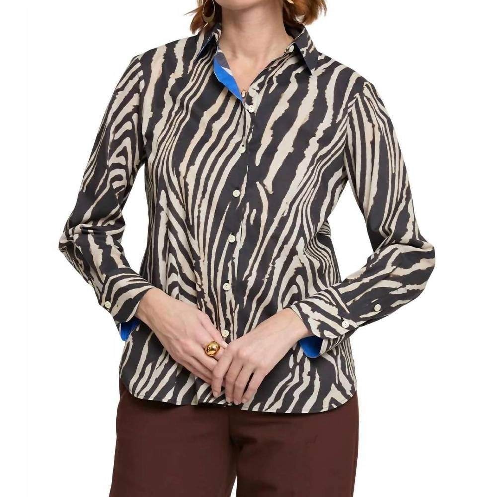 Hinson Wu Margot NWT Zebra Print Button Down Shirt Black Combo XL New $279